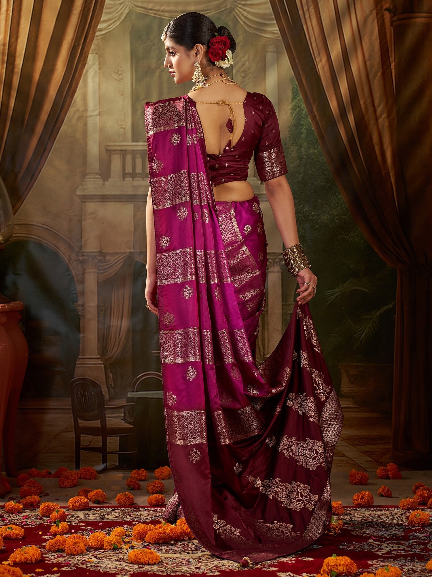 Magenta Banarasi Silk Heritage Zari Weave Saree - Ressa
