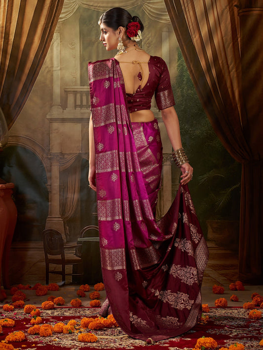 Magenta Banarasi Silk Heritage Zari Weave Saree - Ressa