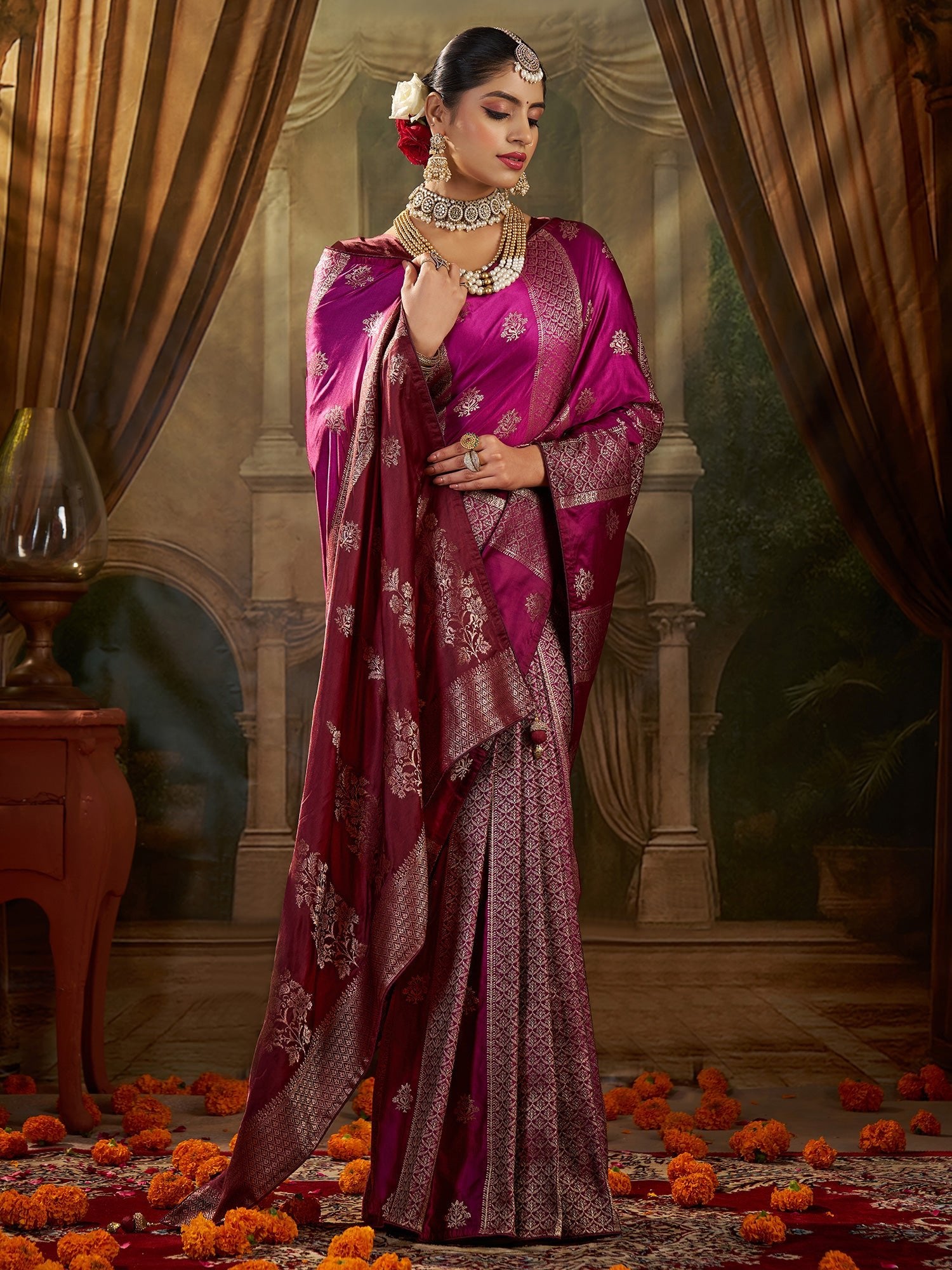 Magenta Banarasi Silk Heritage Zari Weave Saree - Ressa