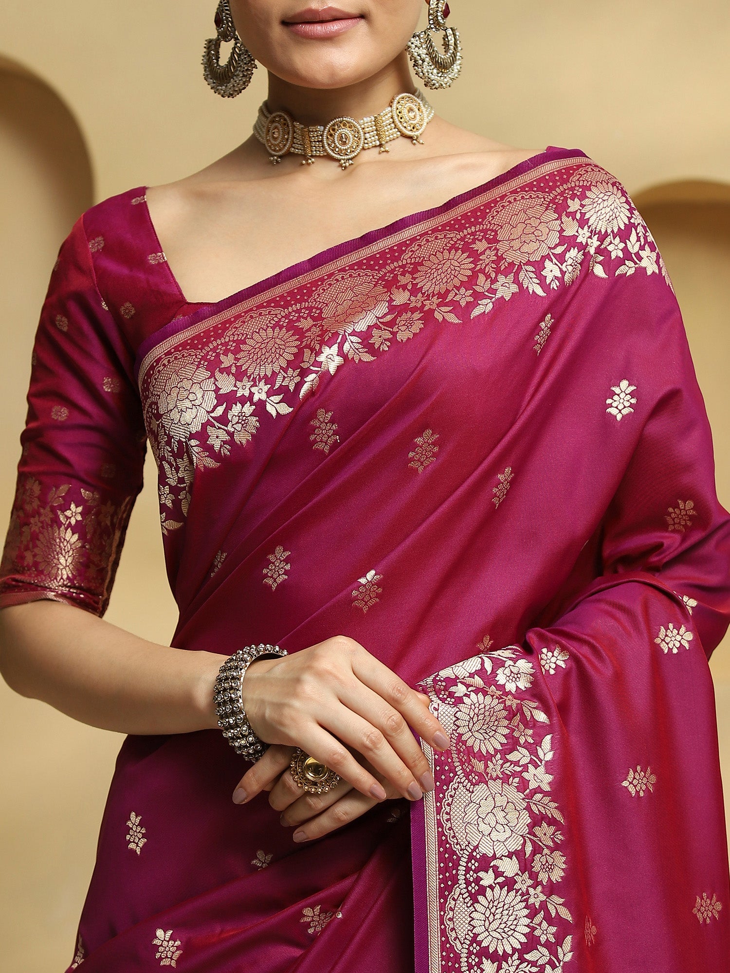 Magenta Banarasi Silk Saree - Ressa