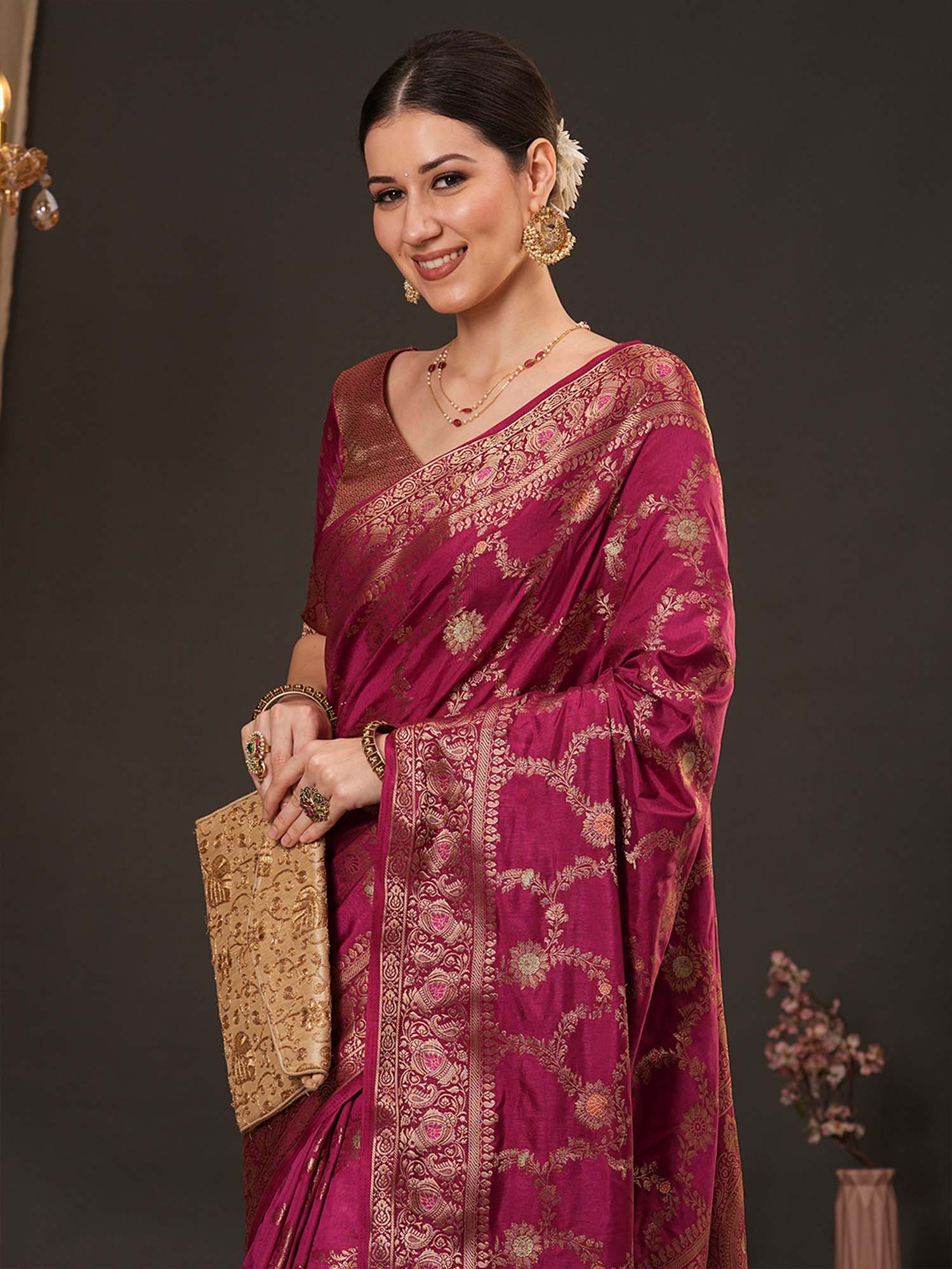 Magenta Banarasi Silk Saree - Ressa