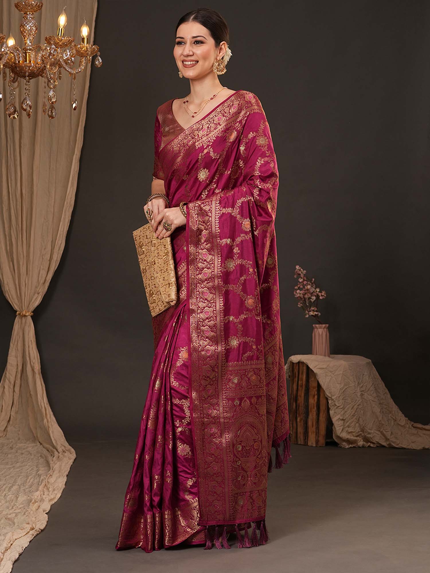 Magenta Banarasi Silk Saree - Ressa
