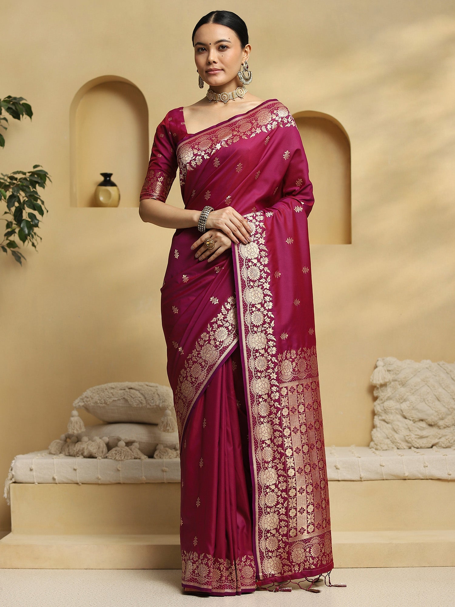 Magenta Banarasi Silk Saree - Ressa