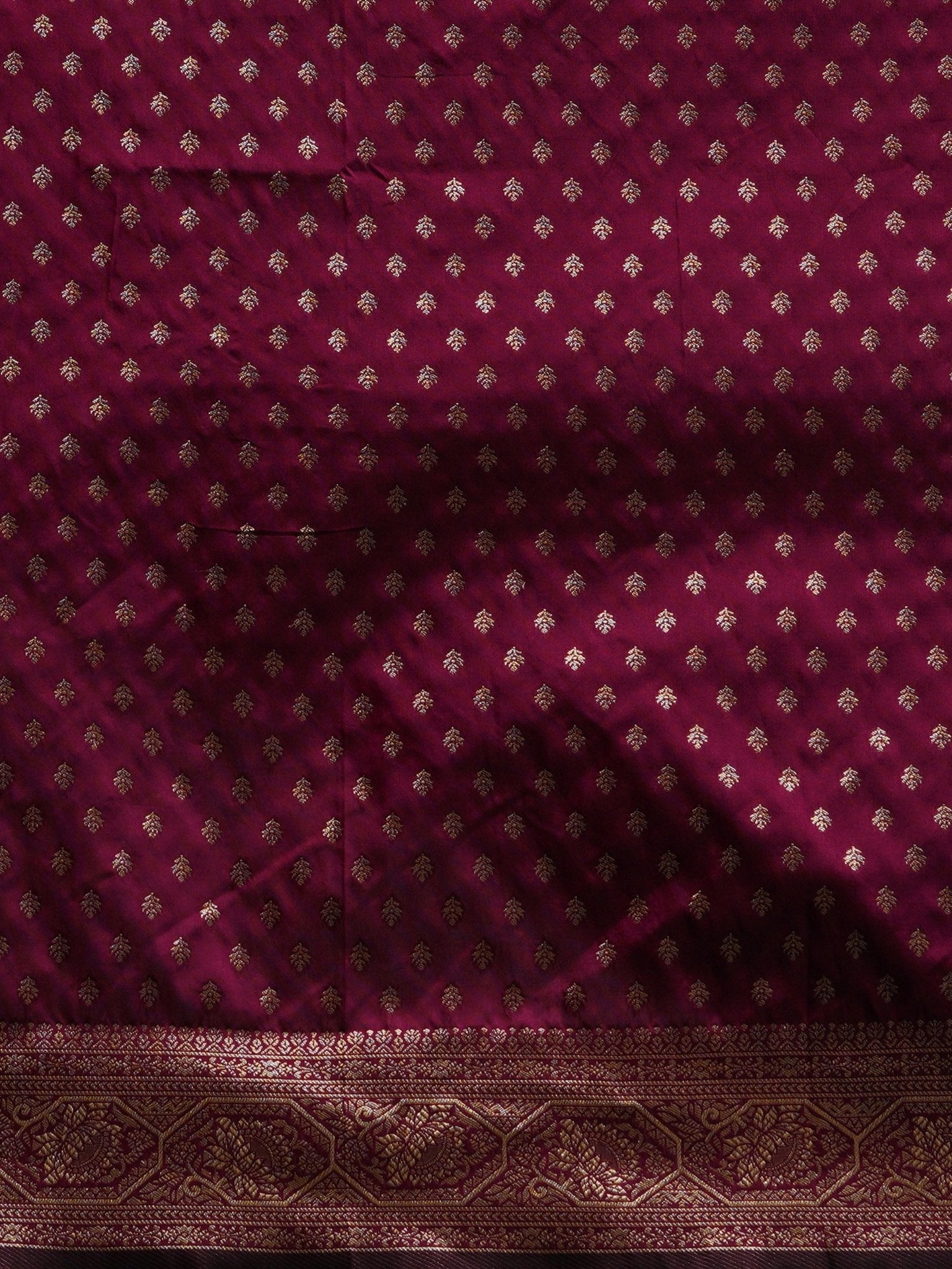 Magenta Banarasi Silk Saree with Gold Zari Bootis - Ressa