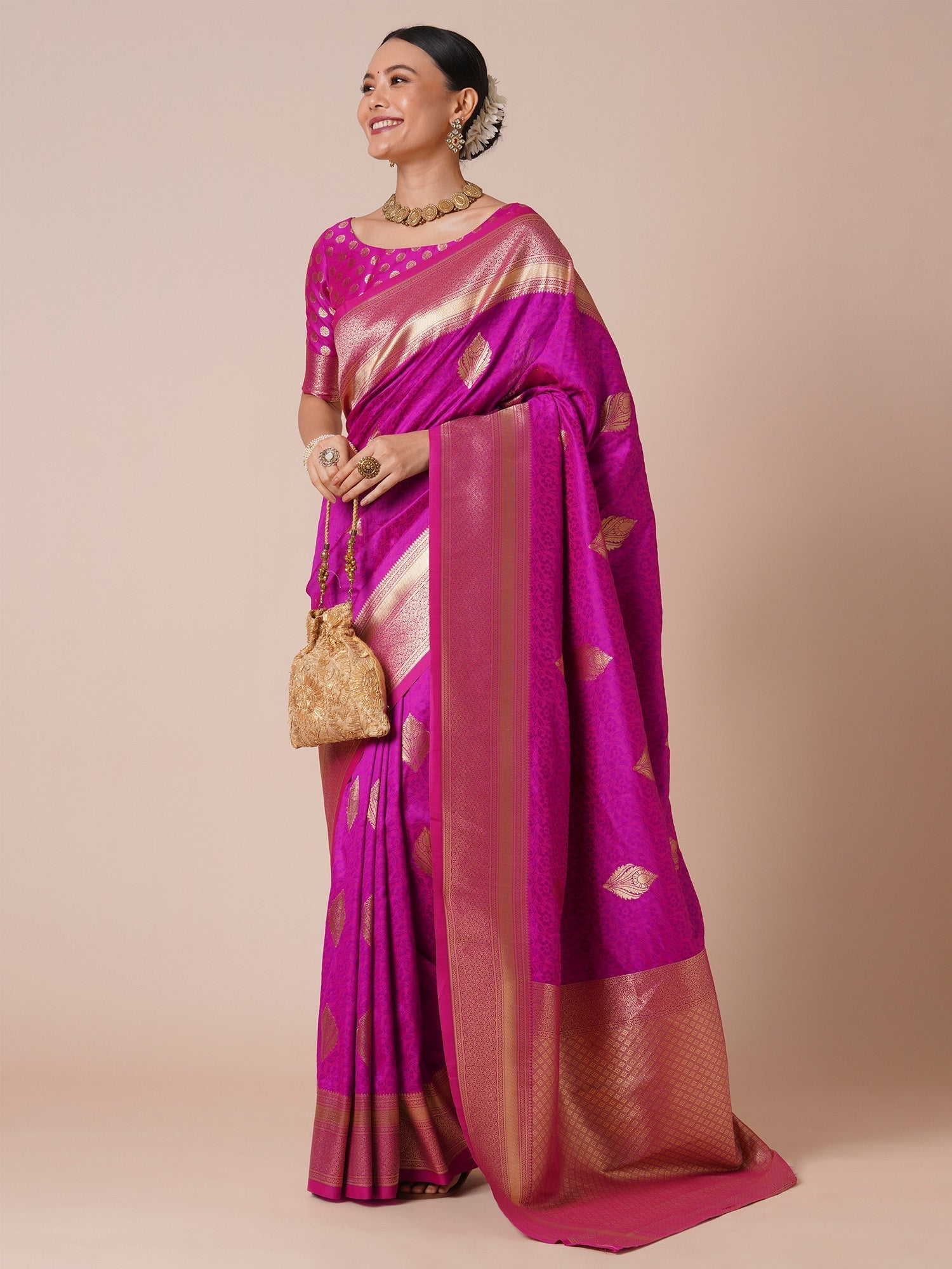Magenta Banarasi Silk Saree with Zari Weave - Ressa