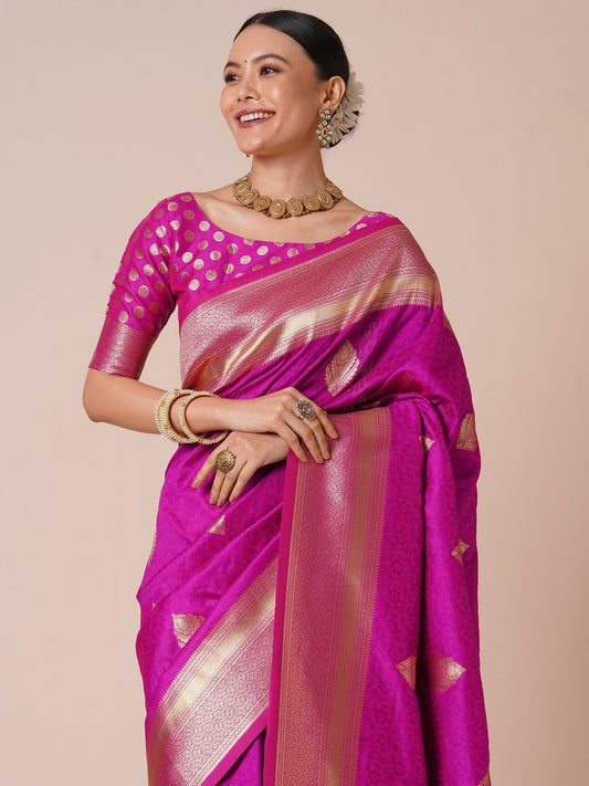 Magenta Banarasi Silk Saree with Zari Weave - Ressa