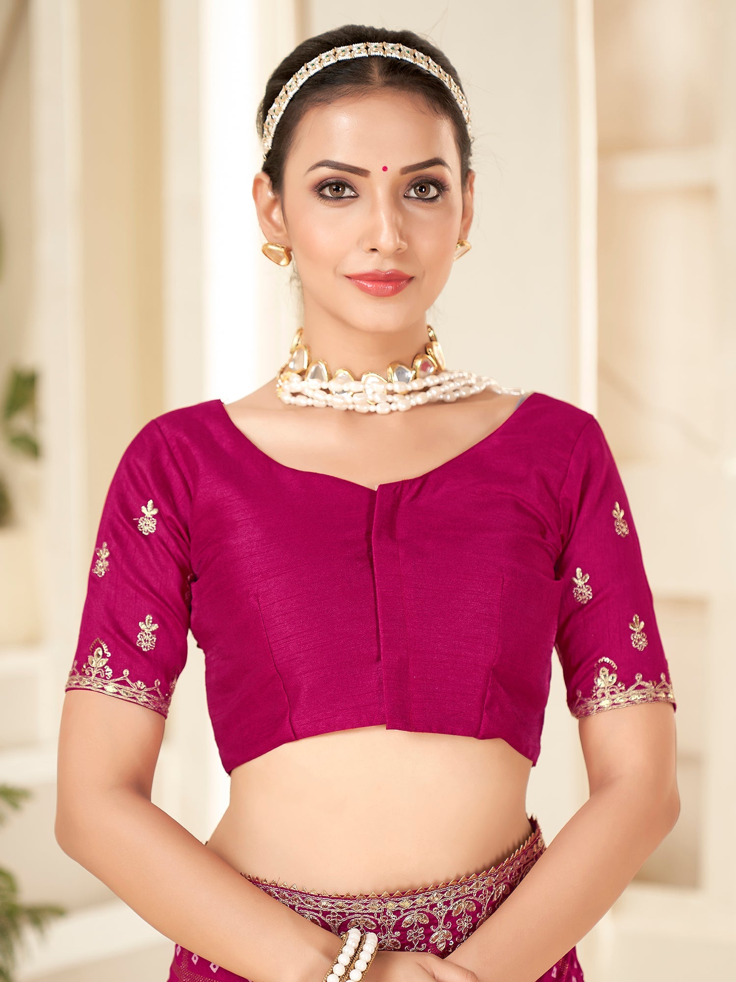 Magenta Bandhani Print Saree - Ressa