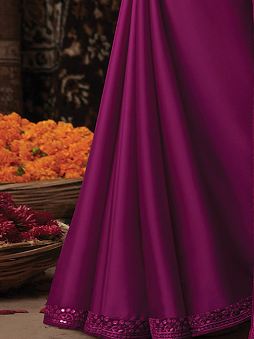 Magenta crape Designer Border saree - Ressa
