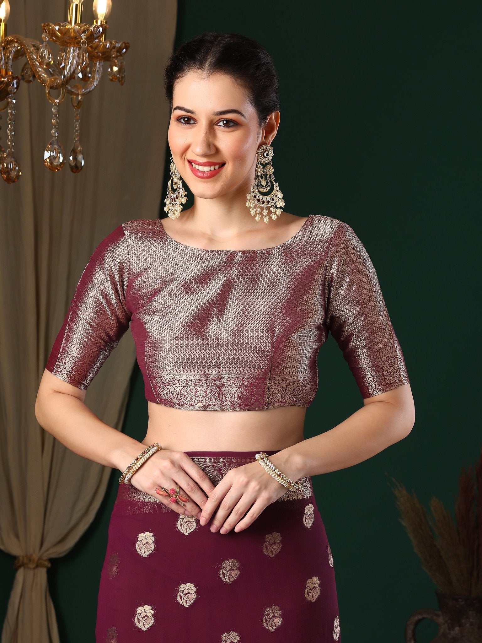 Magenta Floral Butti Georgette Saree - Ressa