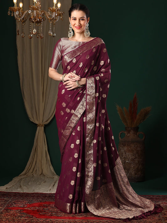 Magenta Floral Butti Georgette Saree - Ressa