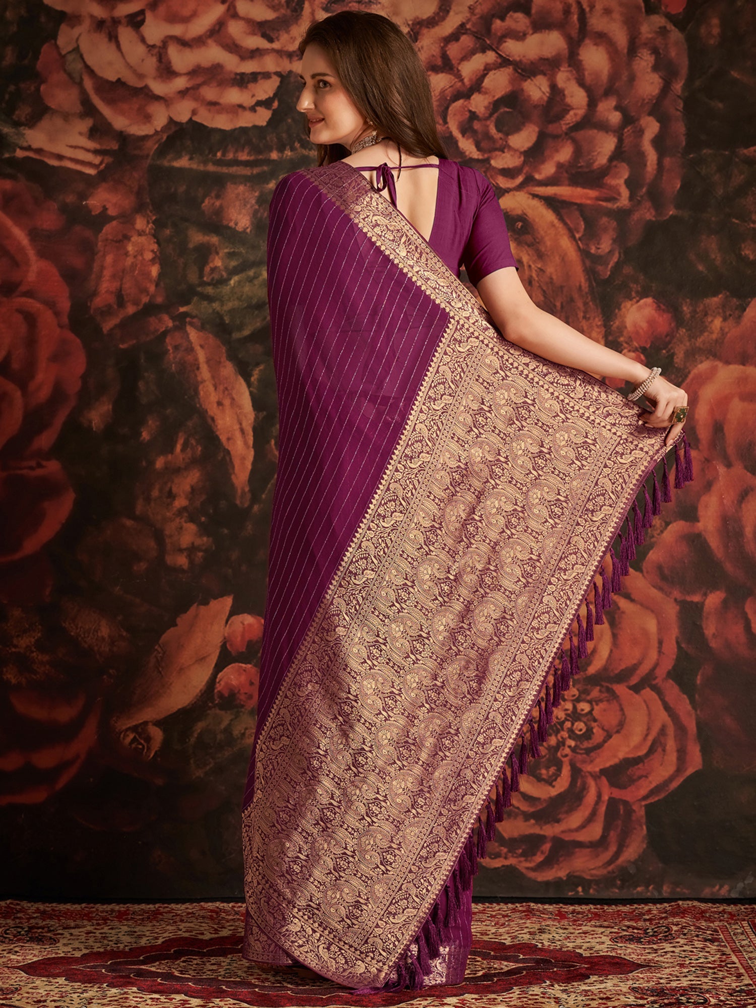 Magenta Floral Georgette Saree - Ressa