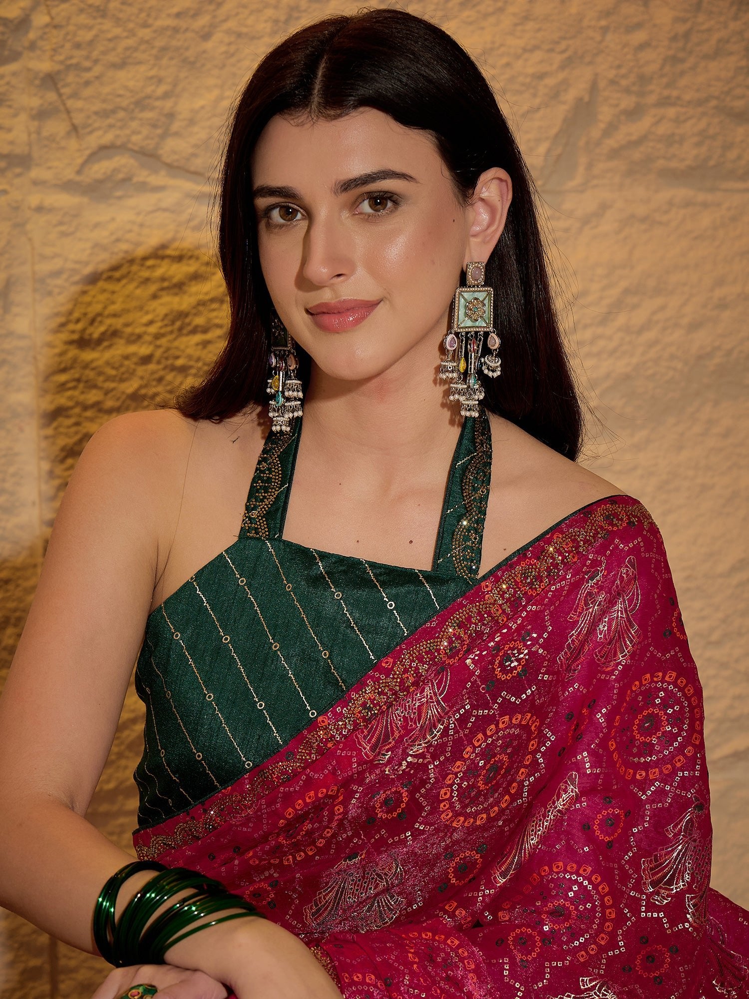 Magenta Georgette Saree with Bandhani Digital Print - Ressa