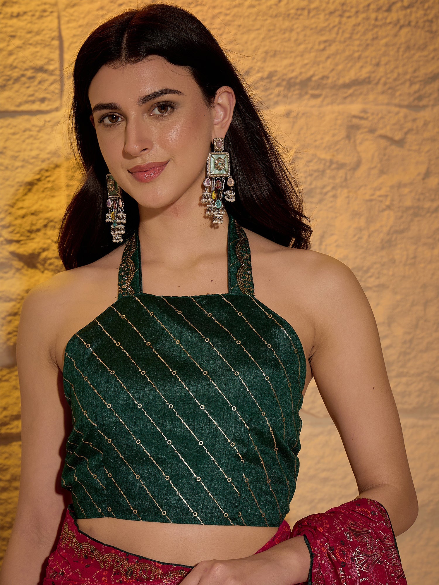 Magenta Georgette Saree with Bandhani Digital Print - Ressa