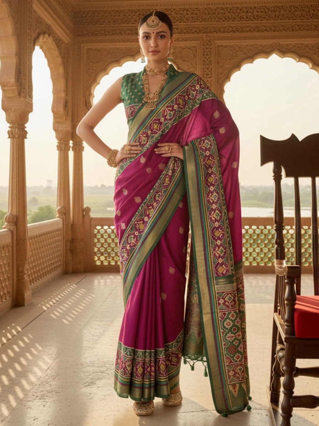 Magenta Green Patola Silk Saree - Ressa