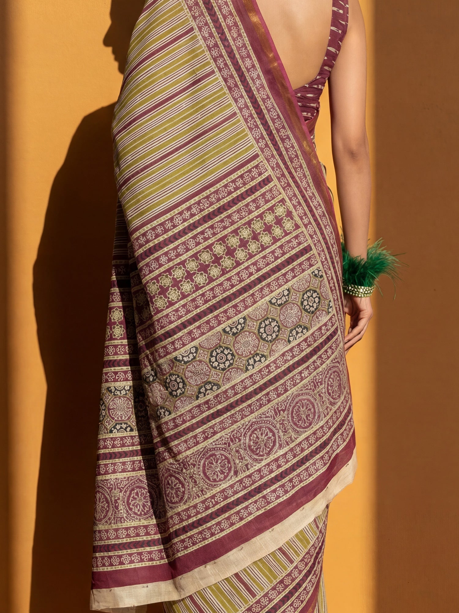 Magenta & Green striped Saree - Ressa