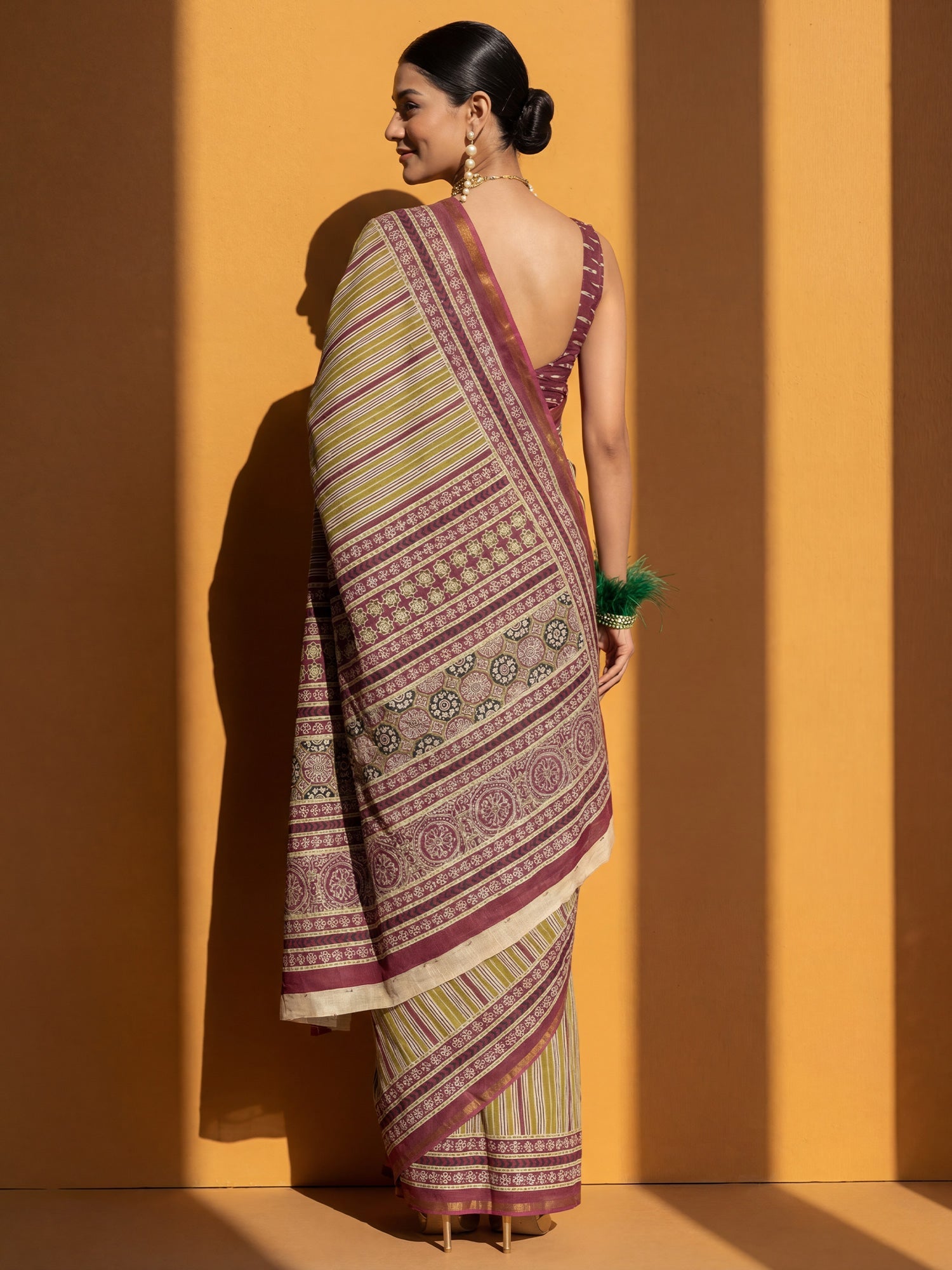 Magenta & Green striped Saree - Ressa