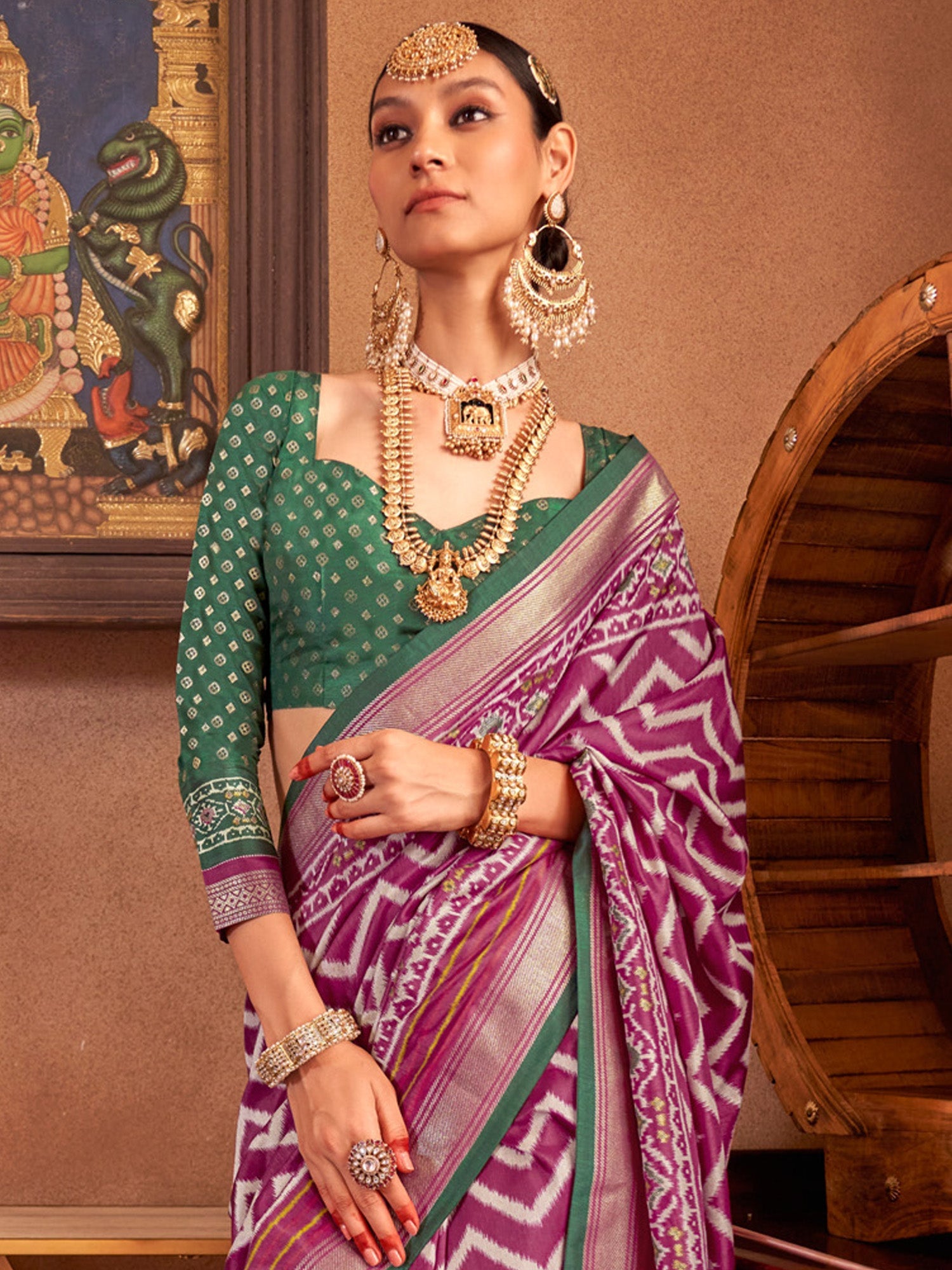 Magenta & Off-White Patola Style Silk Blend Saree - Ressa