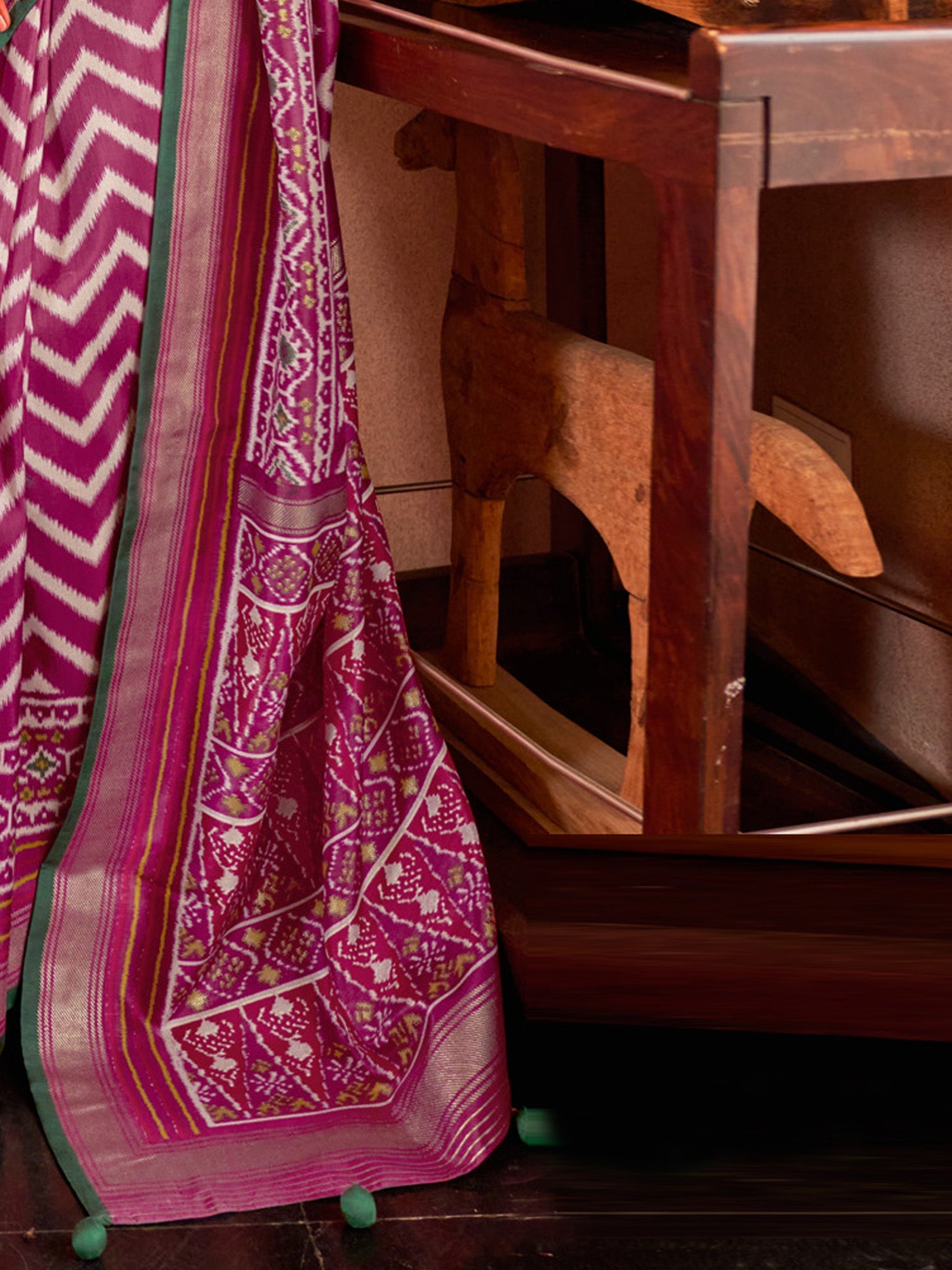 Magenta & Off-White Patola Style Silk Blend Saree - Ressa