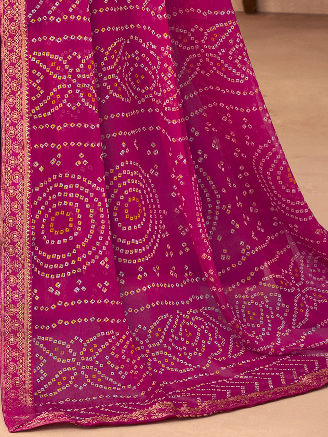Magenta Pink Georgette Bandhani Print Saree - Ressa