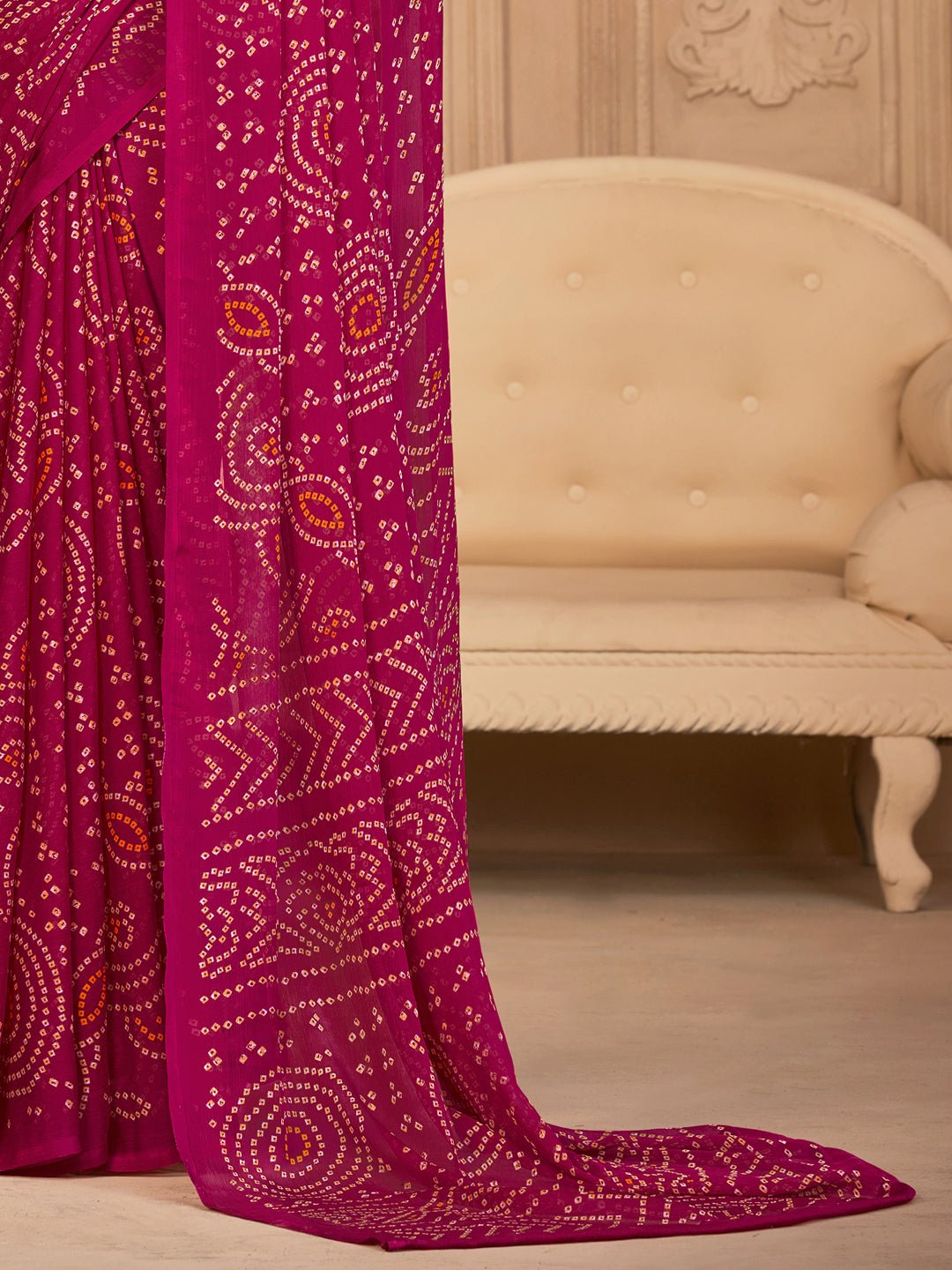 Magenta Pink Georgette Bandhani Print Saree - Ressa