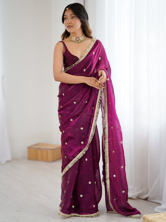 Magenta Pink & Gold Saree - Ressa