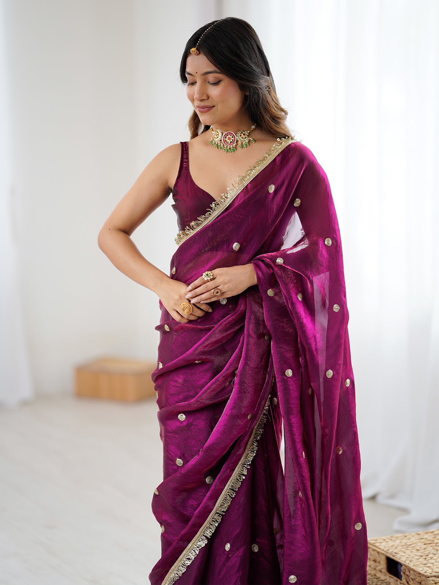 Magenta Pink & Gold Saree - Ressa