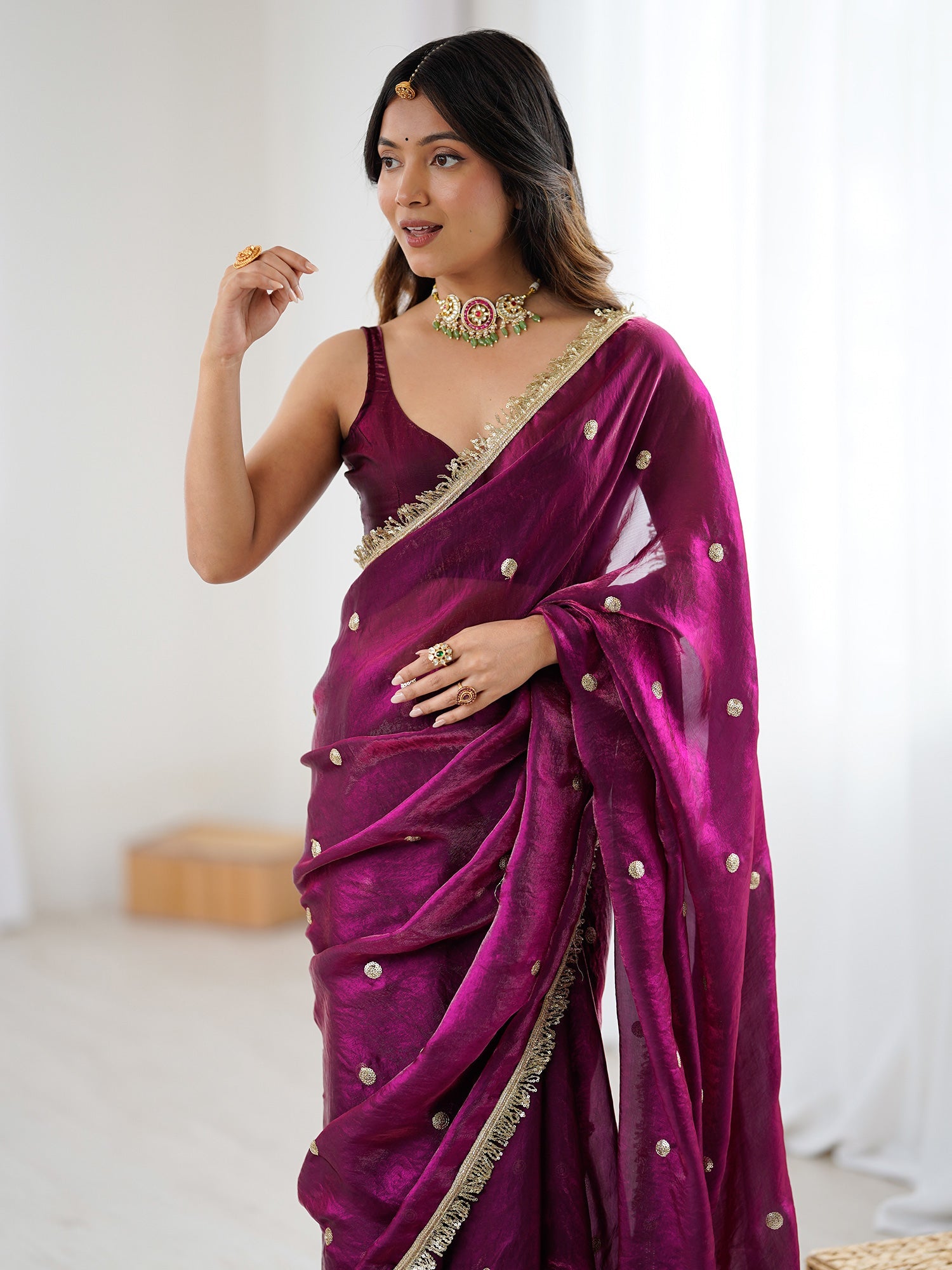 Magenta Pink & Gold Saree - Ressa