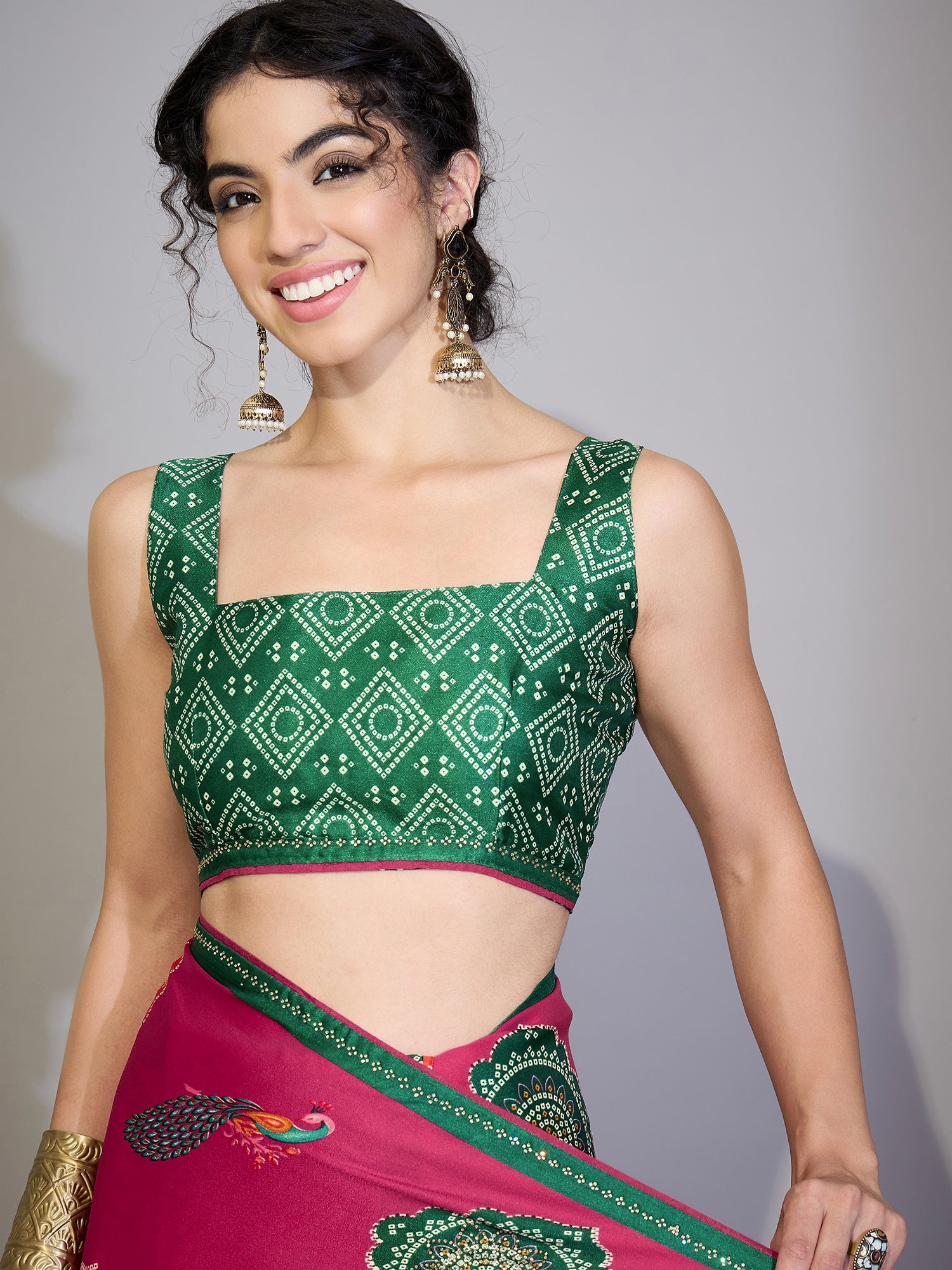 Magenta Pink Printed Crepe Saree - Ressa