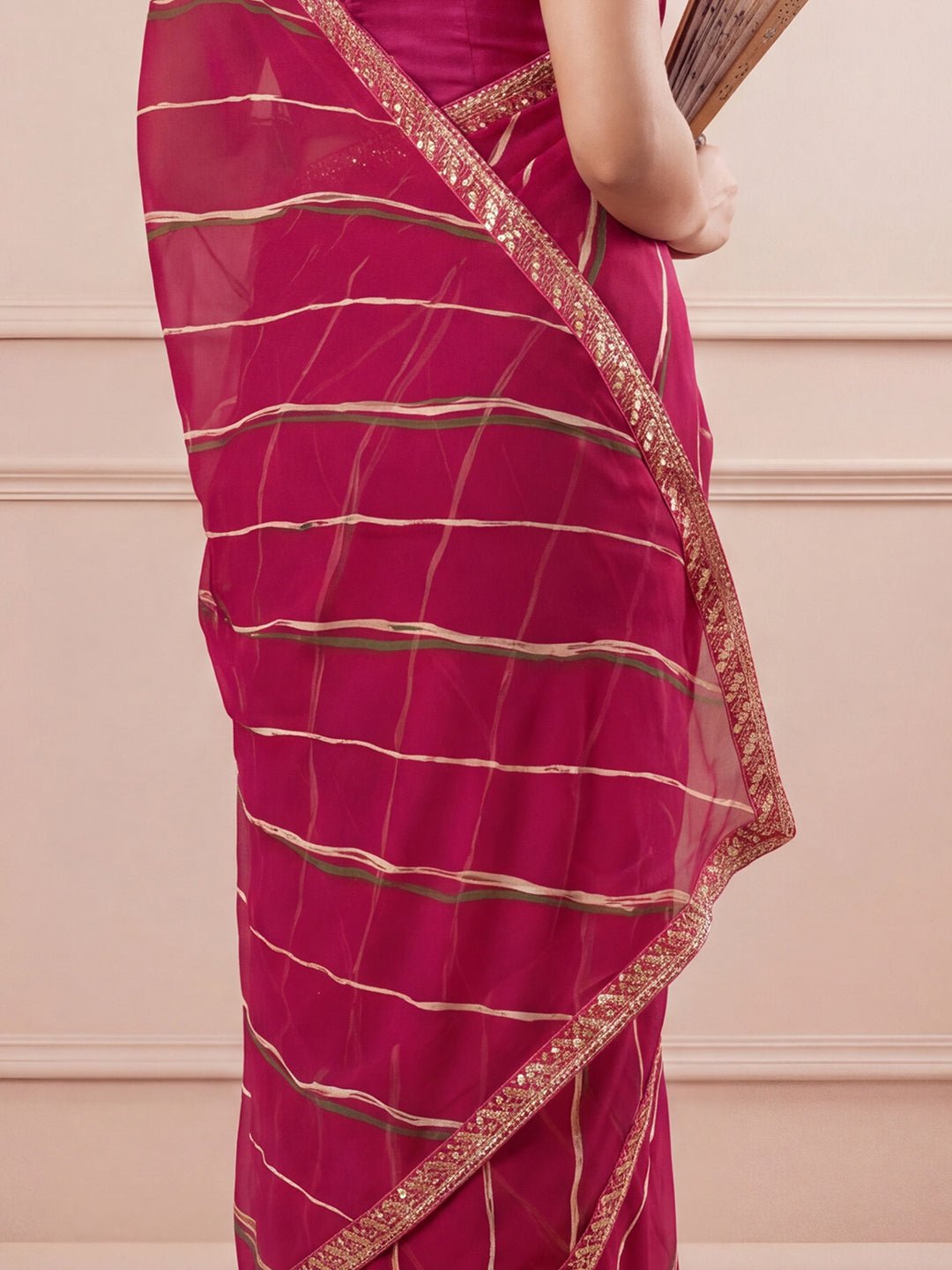 Magenta Pink Striped Georgette Saree - Ressa
