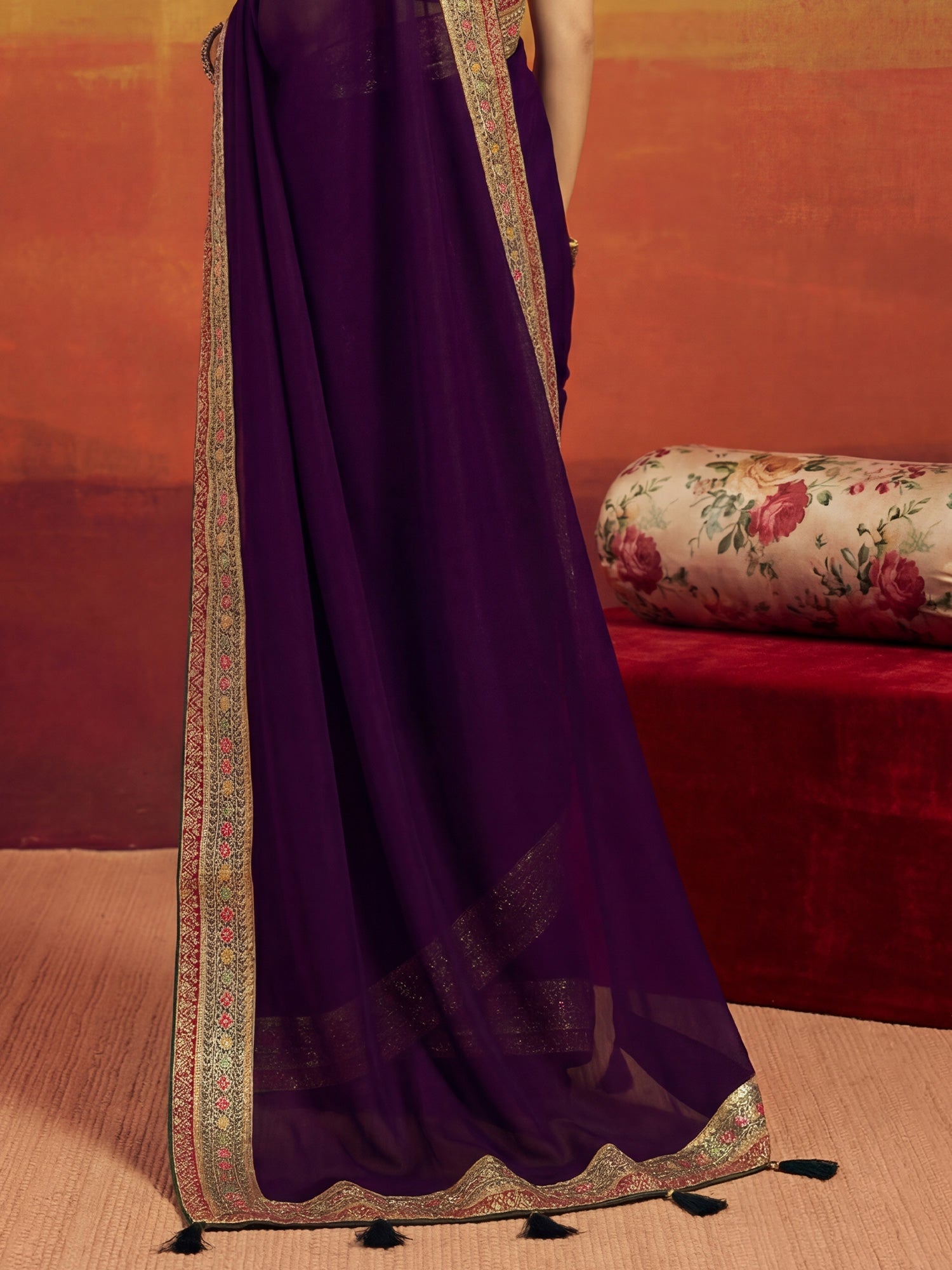 Magenta Pink Tissue Silk Saree with Zari Stripes - Ressa