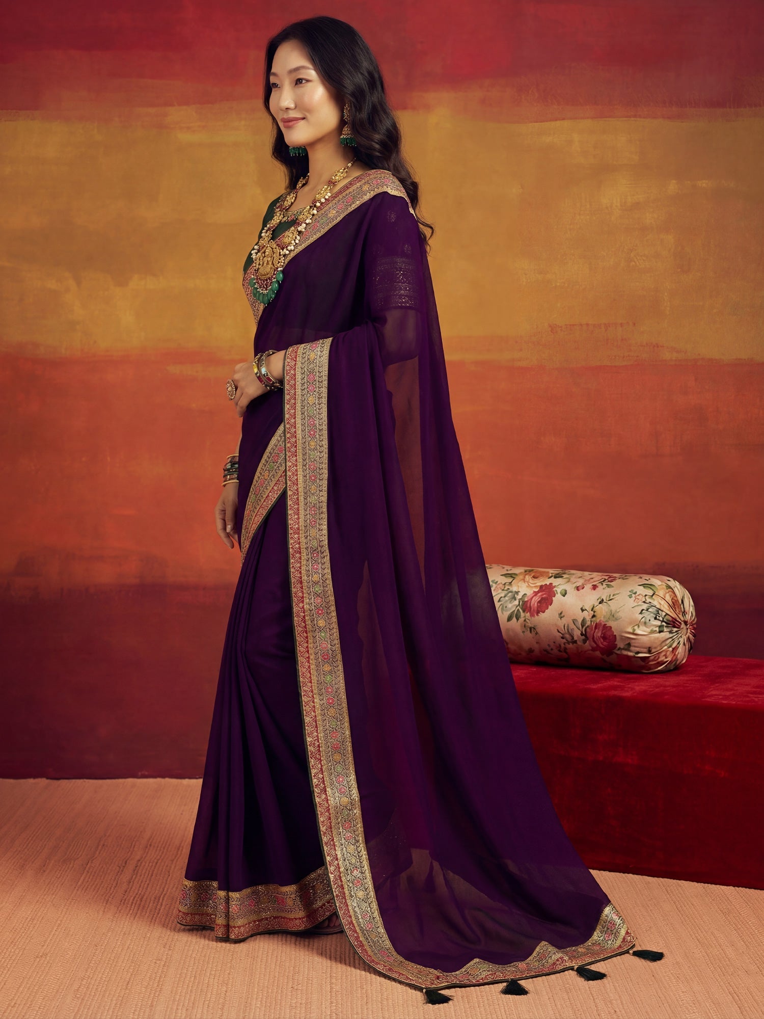 Magenta Pink Tissue Silk Saree with Zari Stripes - Ressa