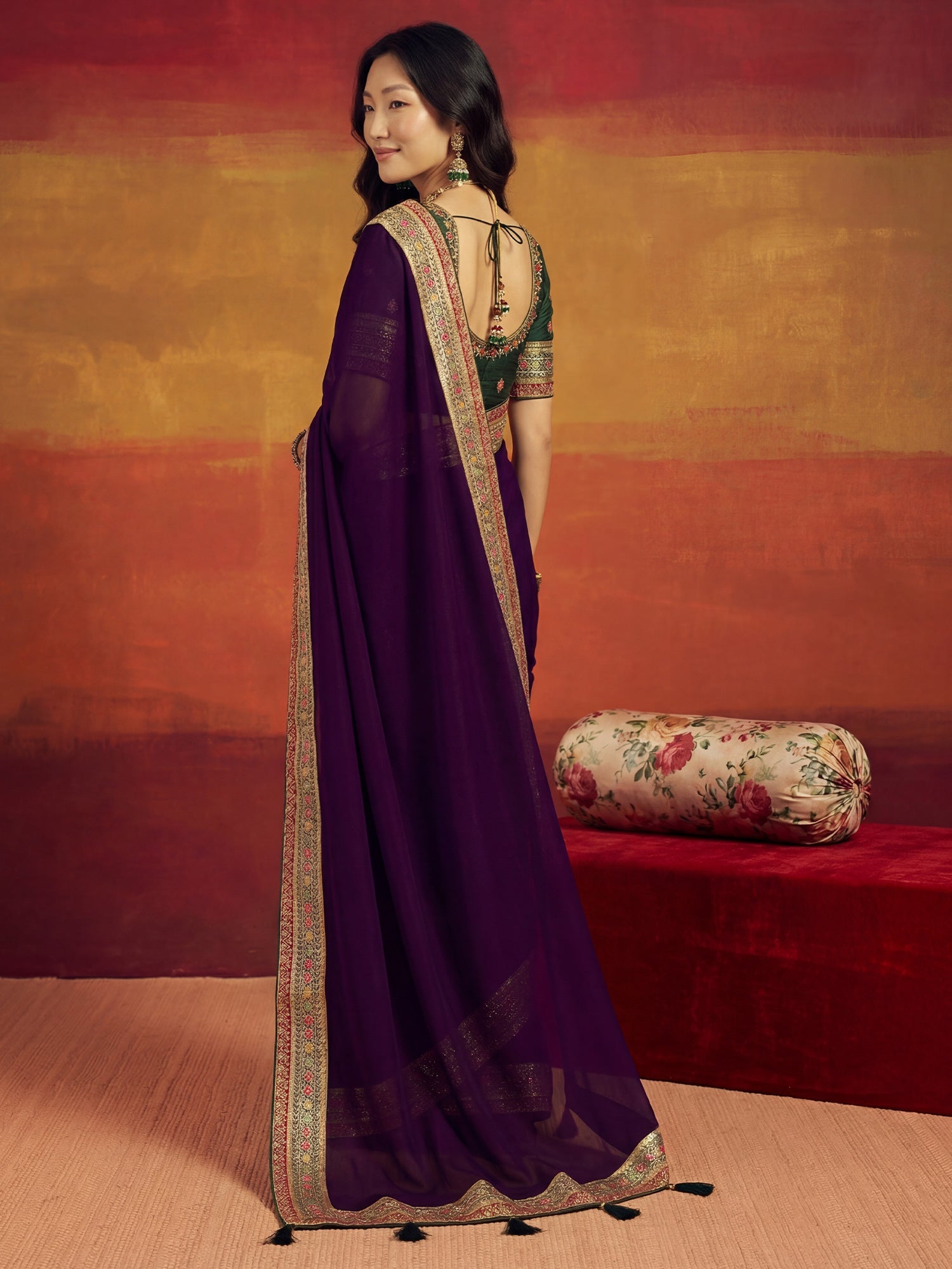 Magenta Pink Tissue Silk Saree with Zari Stripes - Ressa