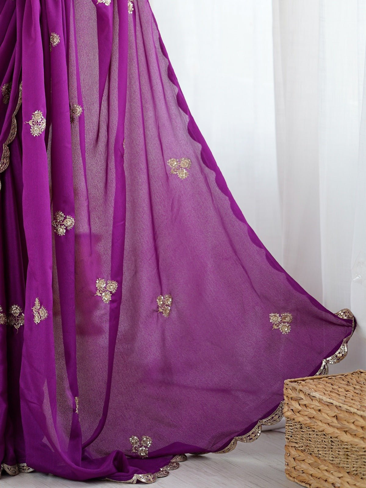 Magenta Purple Chiffon Saree - Ressa