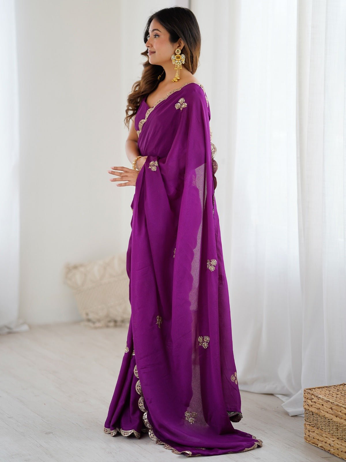 Magenta Purple Chiffon Saree - Ressa