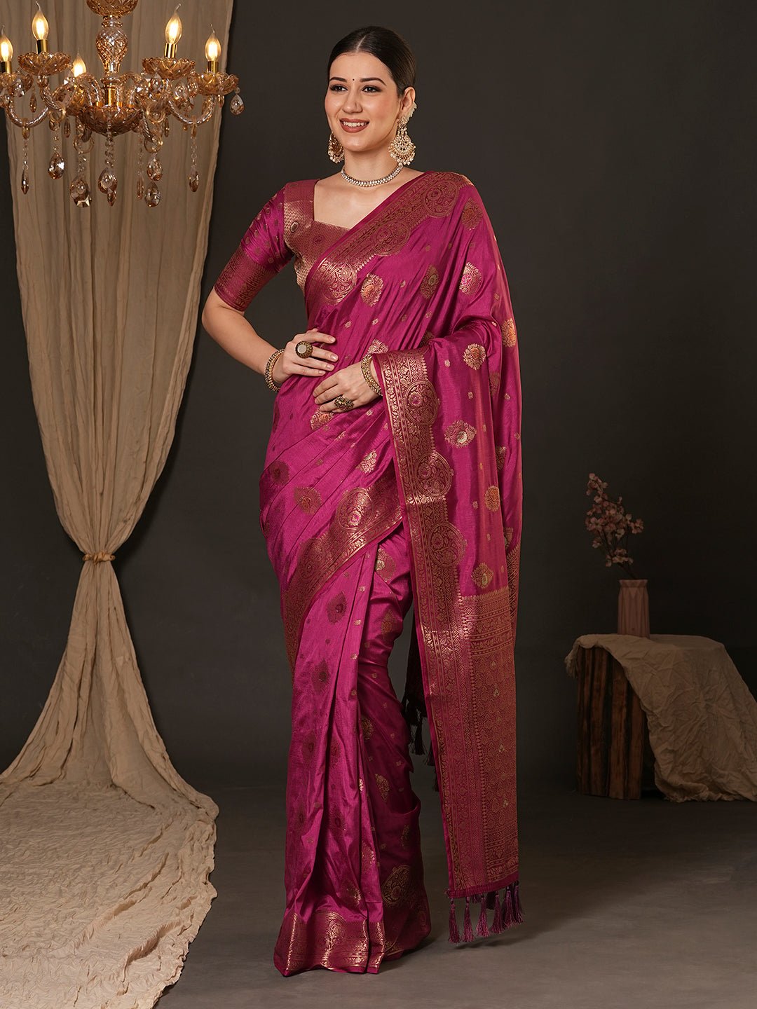 Magenta Silk Blend Banarasi Style Saree - Ressa