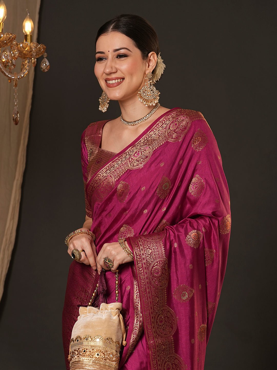 Magenta Silk Blend Banarasi Style Saree - Ressa