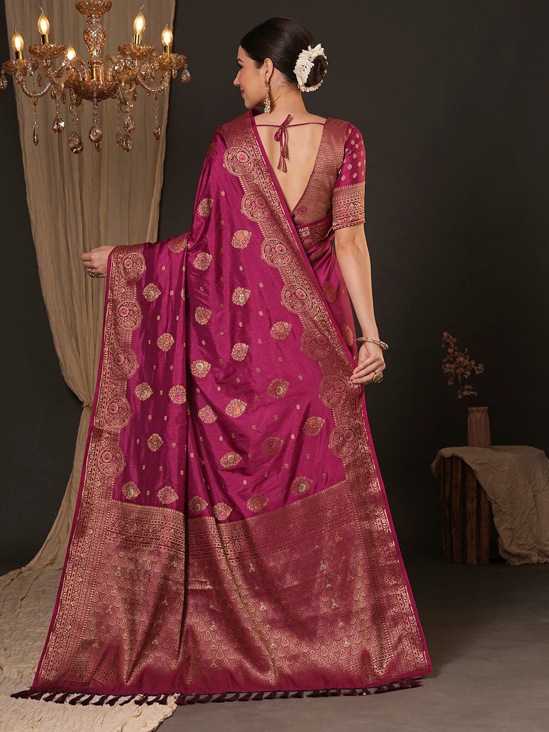 Magenta Silk Blend Banarasi Style Saree - Ressa