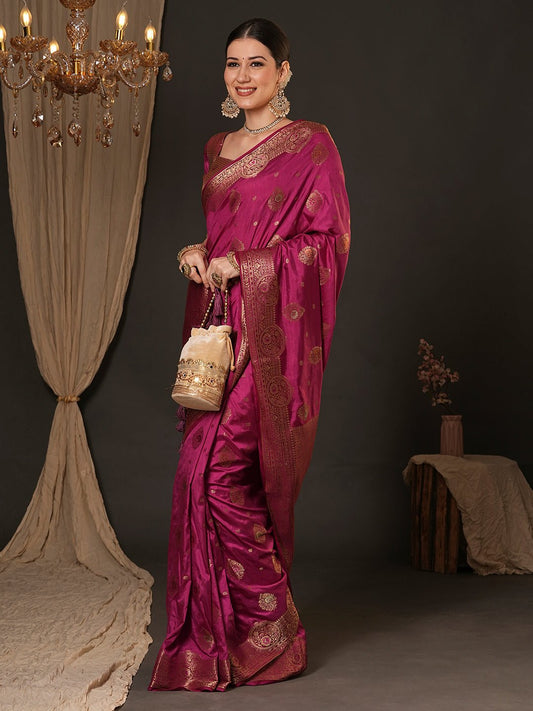 Magenta Silk Blend Banarasi Style Saree - Ressa