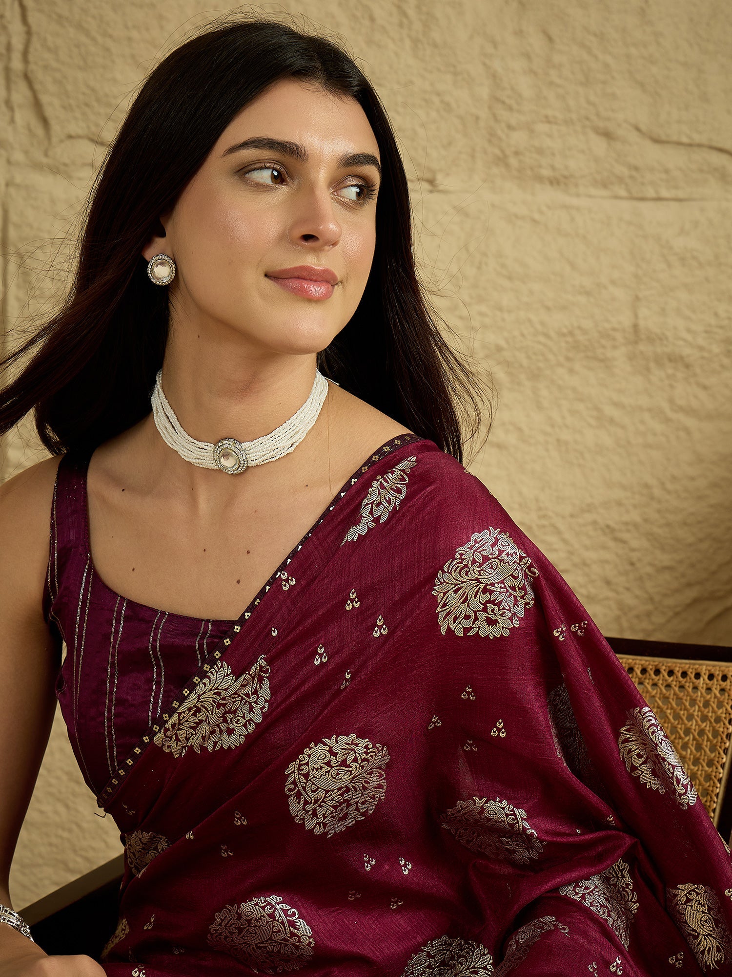 Magenta Silk Blend Traditional Woven Saree - Ressa