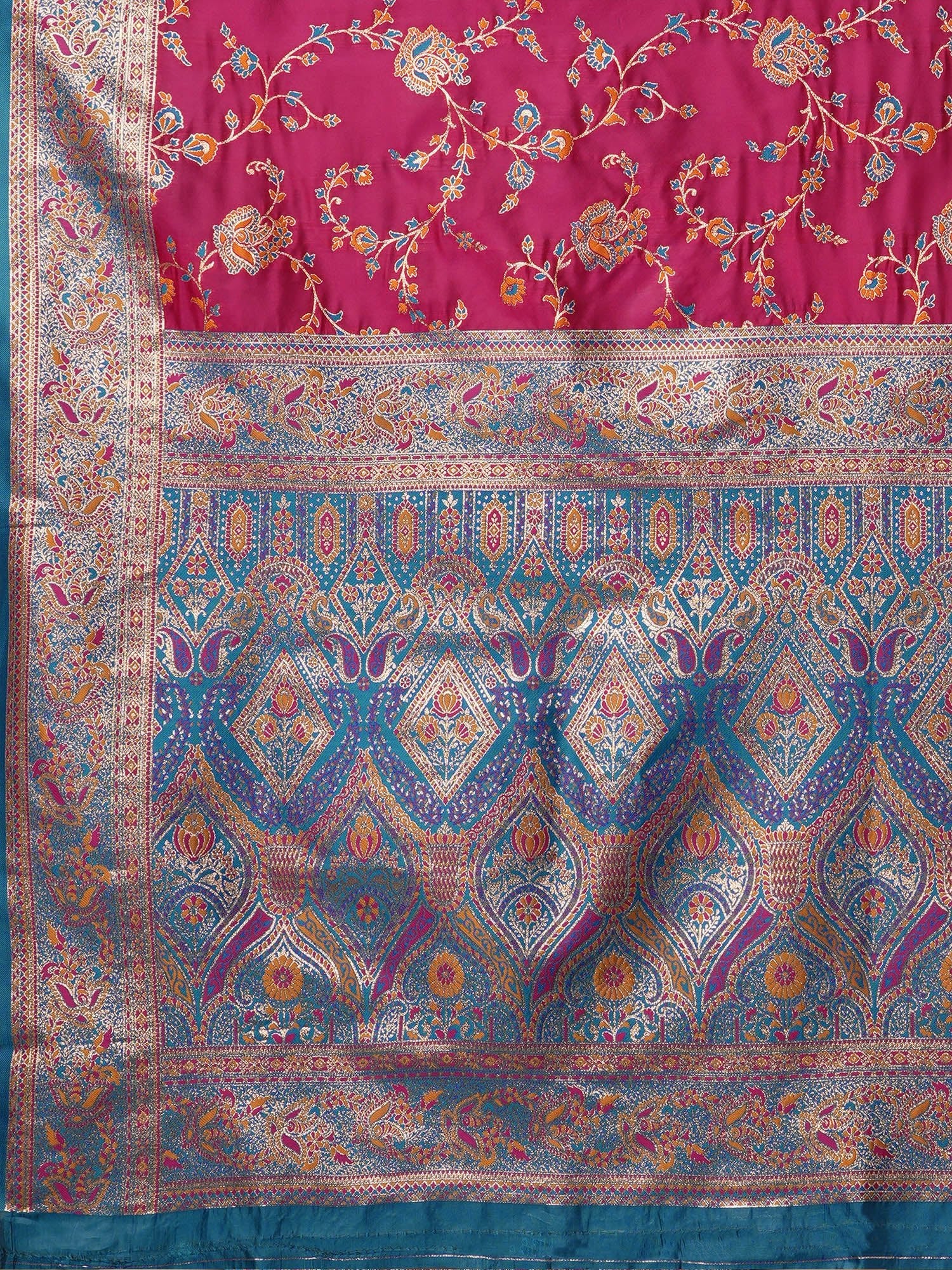 Magenta Silk Saree with Floral Jaal - Ressa