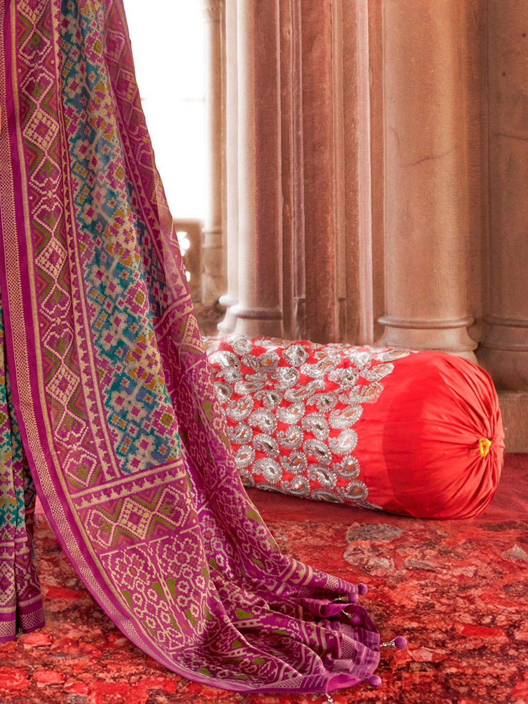 Magenta & Teal Silk Blend Patola Inspired Saree - Ressa