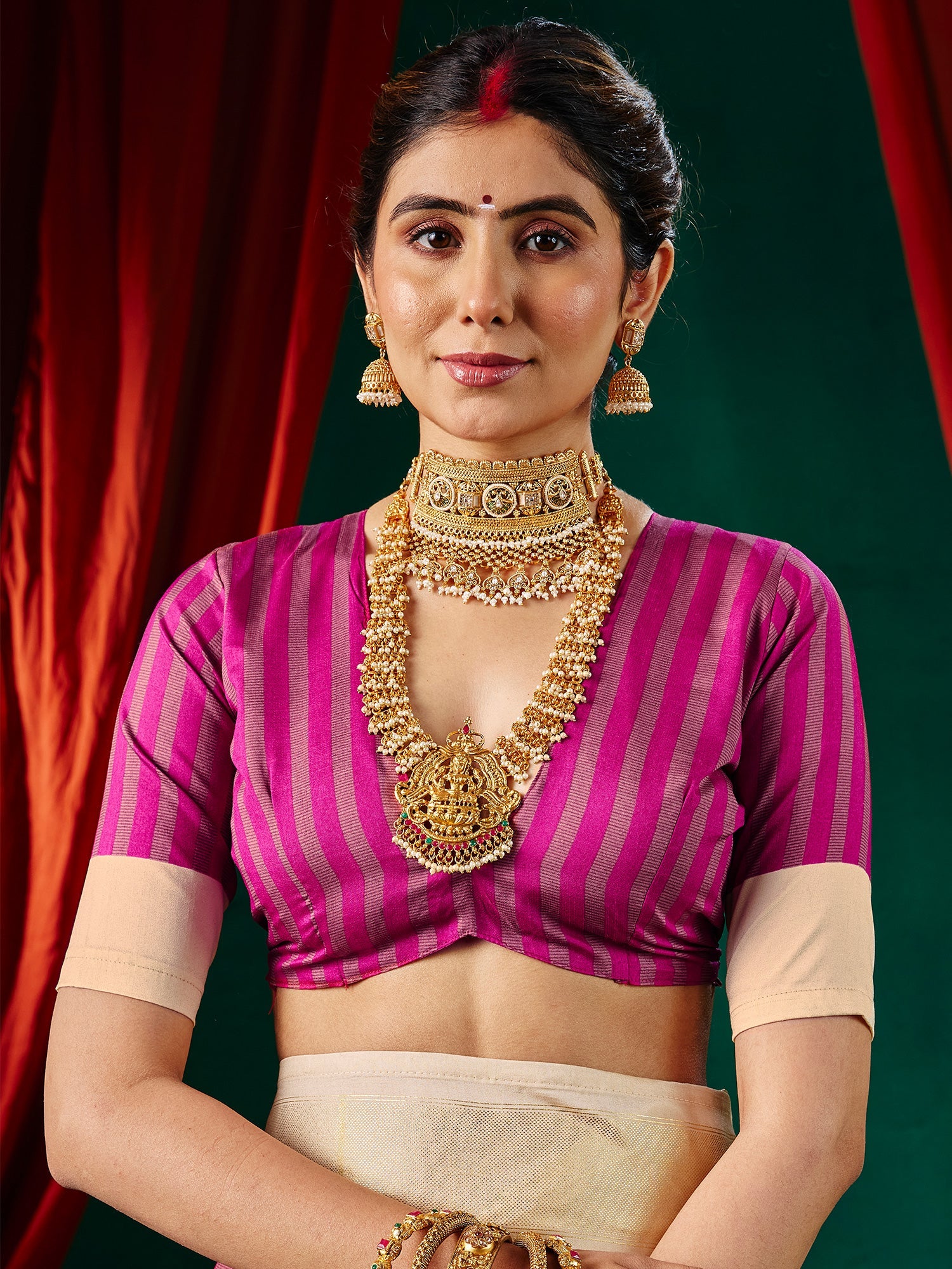 Magenta Tussar Silk Saree with Beige Pallu - Ressa