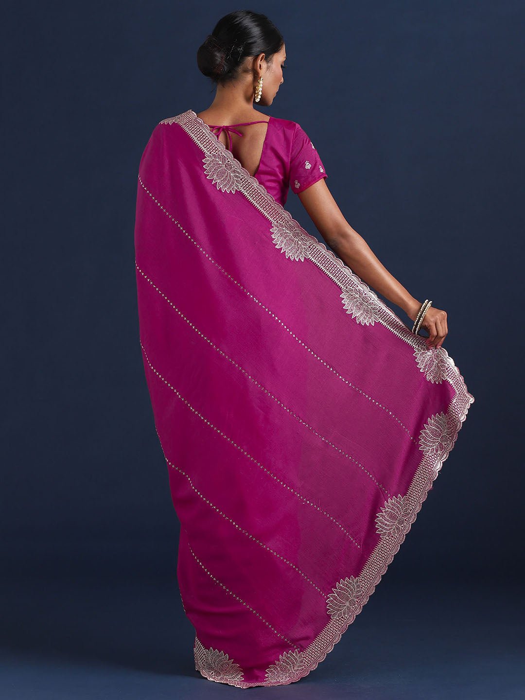 Magenta Vichitra Silk Embroidered Saree - Ressa