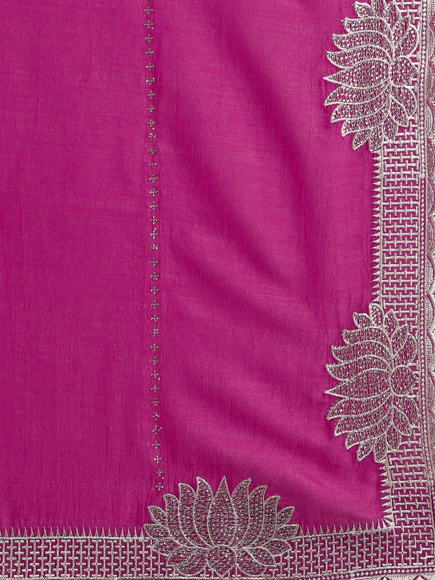 Magenta Vichitra Silk Embroidered Saree - Ressa