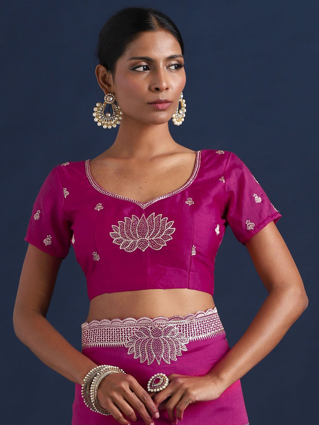 Magenta Vichitra Silk Embroidered Saree - Ressa