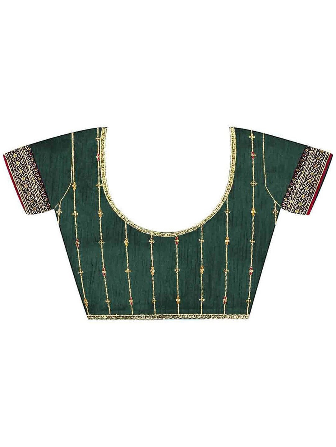 Magenta Vichitra Silk Mirror Work Embroidered Border Green Blouse Saree - Ressa