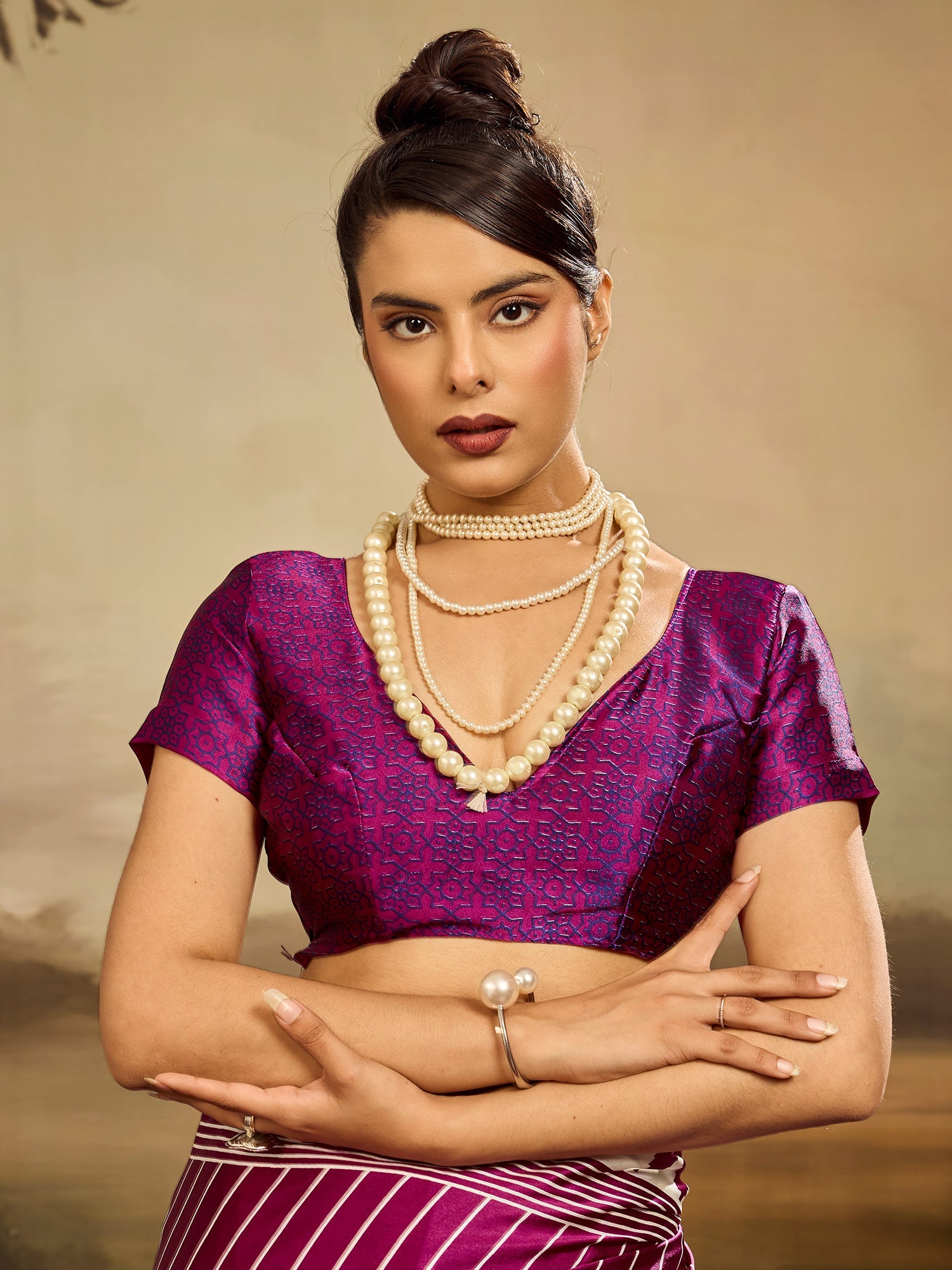 Magentap & White Striped Ikat Silk Saree - Ressa