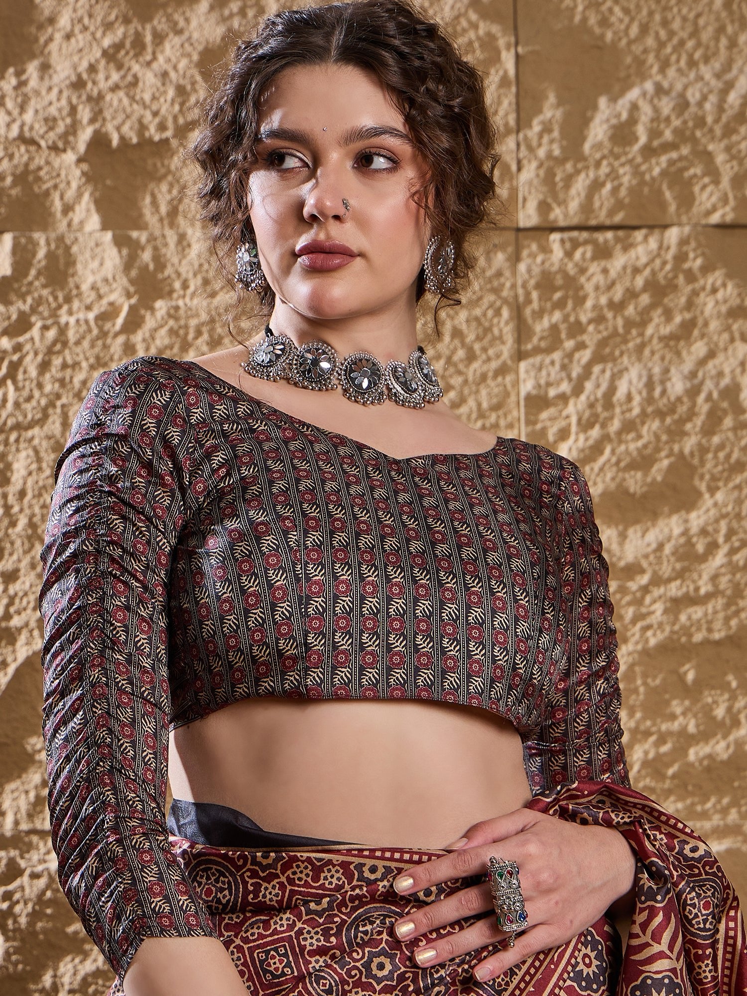 Maroon Ajrakh Print Silk Saree - Ressa