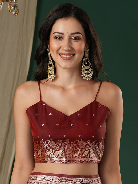 Maroon Banarasi Silk Blend Saree - Ressa