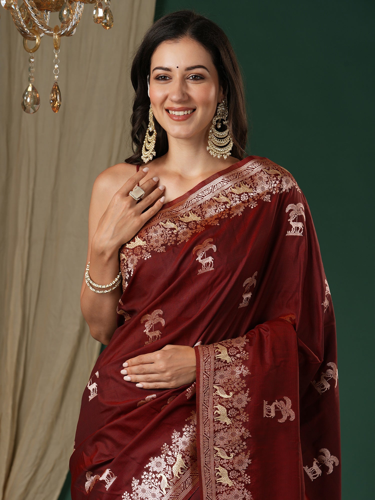 Maroon Banarasi Silk Blend Saree - Ressa